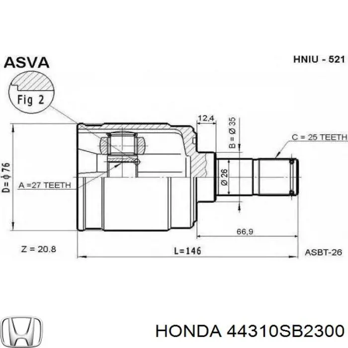 Do koszyka 44310SB2300 Honda Przegub homokinetyczny wewnętrzny przedni lewy