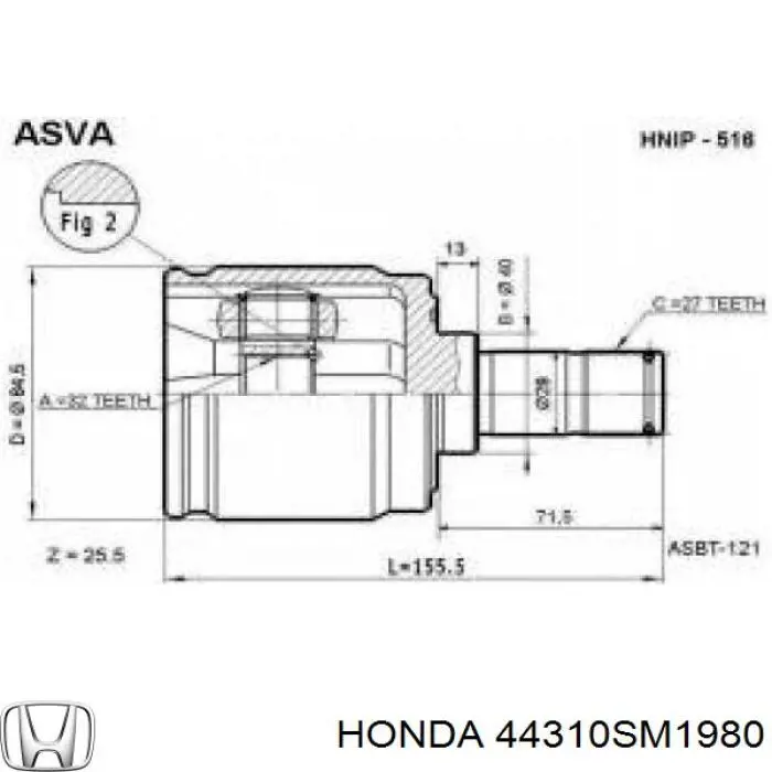 Przegub homokinetyczny przedni wewnętrzny 44310SM1980 Honda