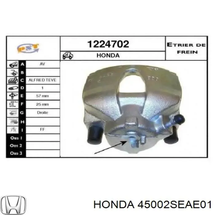 45002SEAE01 Honda Zacisk hamulcowy przedni prawy