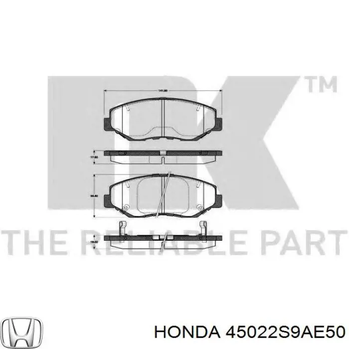 Do koszyka 45022S9AE50 Honda Klocki hamulcowe przednie tarczowe