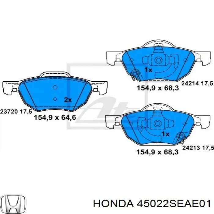 Klocki hamulcowe przednie tarczowe Honda 45022SEAE01 cena, od 24,36 USD