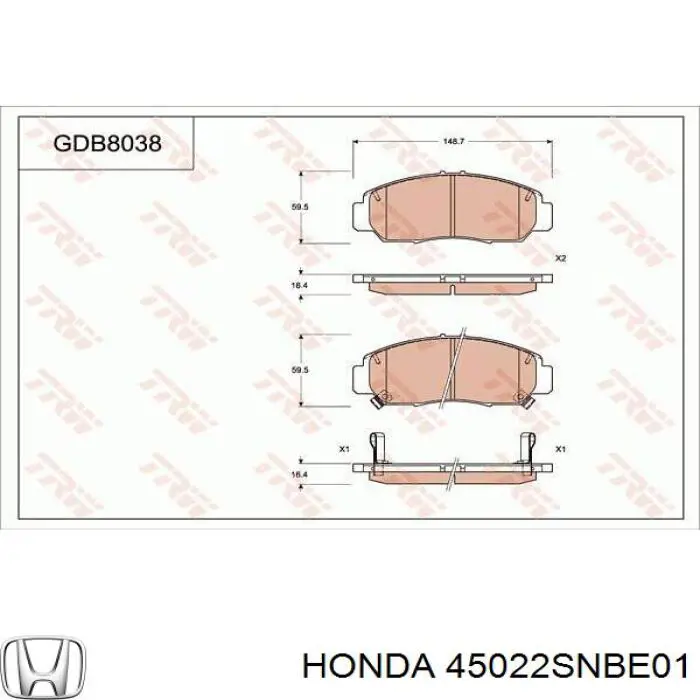 45022SNBE01 Honda Klocki hamulcowe przednie tarczowe