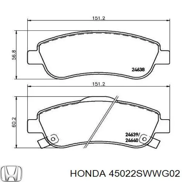 Klocki hamulcowe przednie tarczowe Honda 45022SWWG02 cena, od 27,27 USD