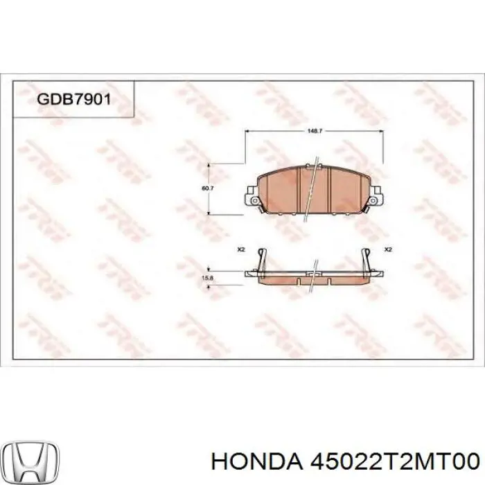 Klocki hamulcowe przednie tarczowe Honda 45022T2MT00 cena, od 37,26 USD