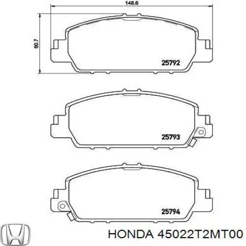 Klocki hamulcowe przednie tarczowe 45022T2MT00 Honda