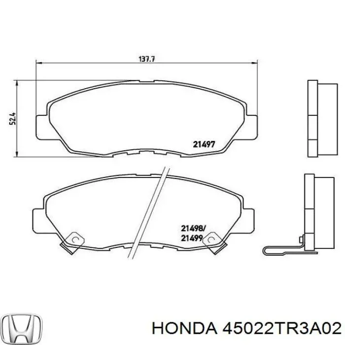 Klocki hamulcowe przednie tarczowe 45022TR3A02 Honda