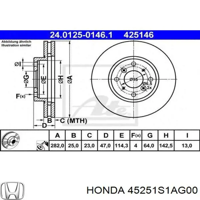 Do koszyka 45251S1AG00 Honda Tarcza hamulcowa przednia