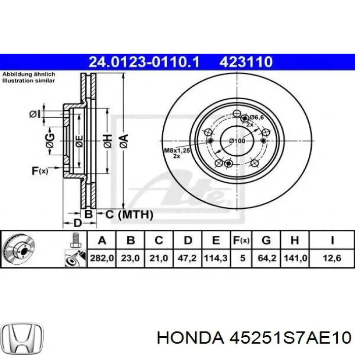 Tarcza hamulcowa przednia Honda 45251S7AE10 cena, od 33,48 USD