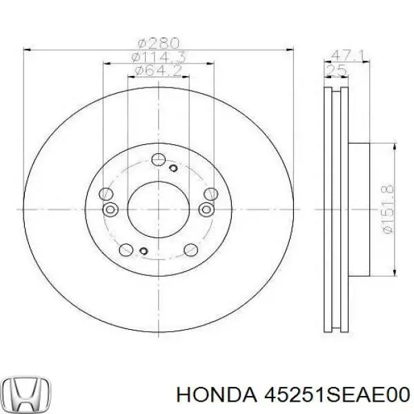 Do koszyka 45251SEAE00 Honda Tarcza hamulcowa przednia