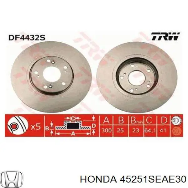 45251SEAE30 Honda Tarcza hamulcowa przednia