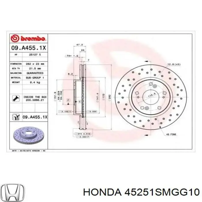 Tarcza hamulcowa przednia Honda 45251SMGG10 cena, od 33,48 USD