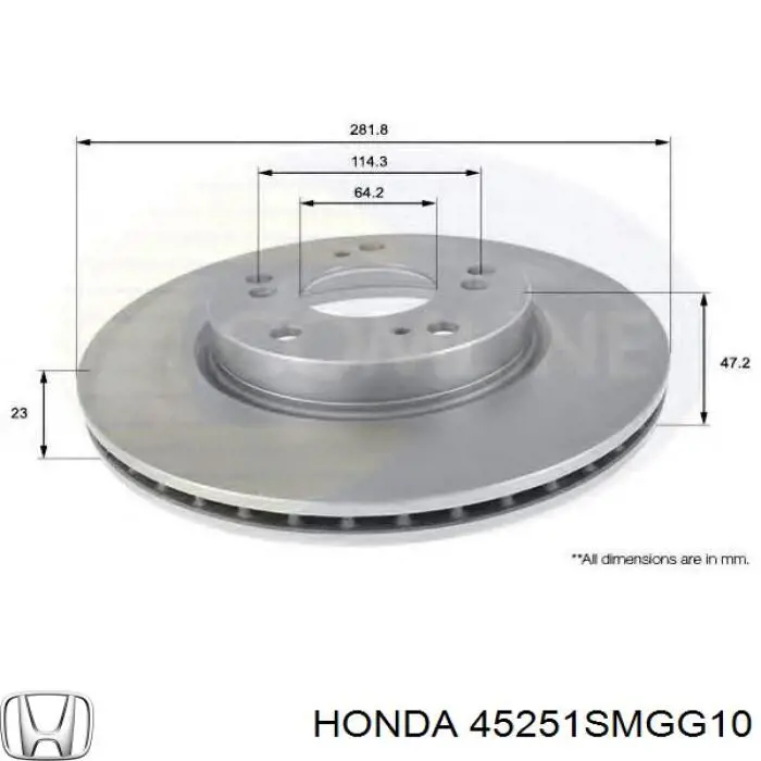 Do koszyka 45251SMGG10 Honda Tarcza hamulcowa przednia