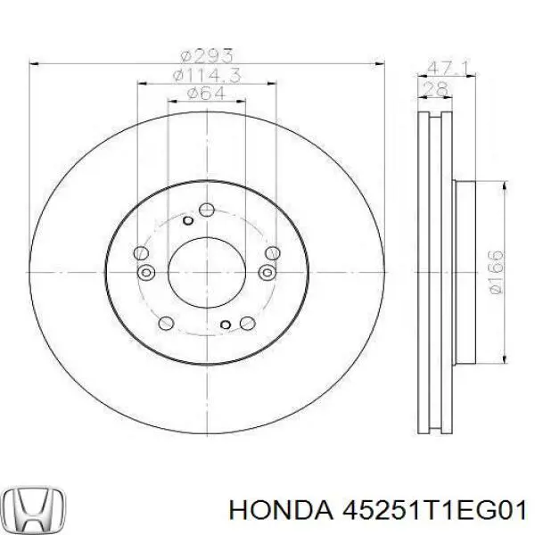 Do koszyka 45251T1EG01 Honda Tarcza hamulcowa przednia