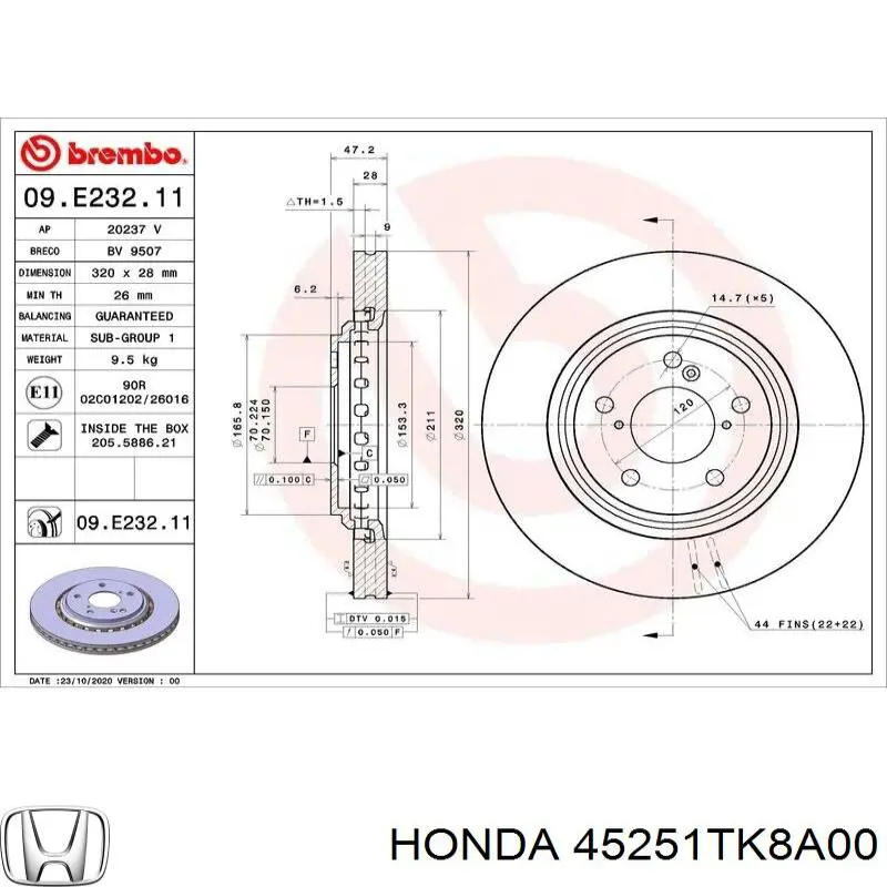 45251TX4A50 Honda Tarcza hamulcowa przednia
