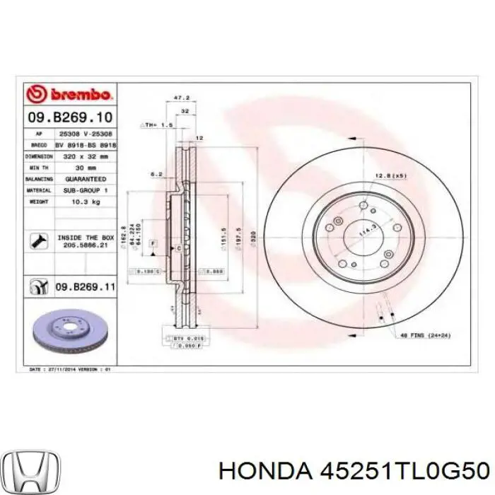 Tarcza hamulcowa przednia Honda 45251TL0G50 cena, od 75,72 USD