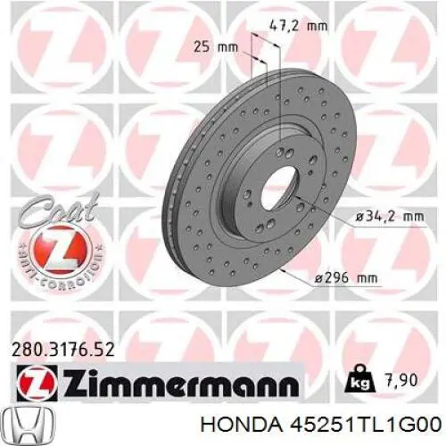 Do koszyka 45251TL1G00 Honda Tarcza hamulcowa przednia
