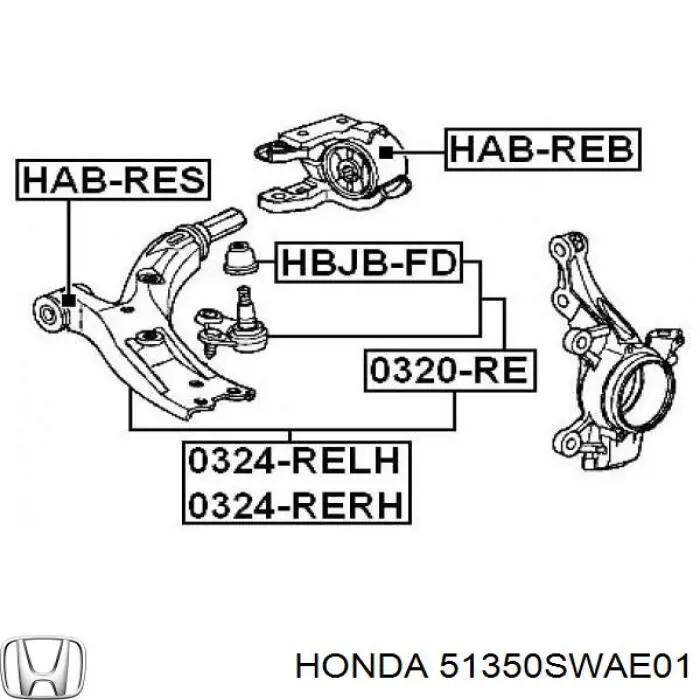 51350SWAE01 Honda Wahacz zawieszenia przedniego dolny prawy