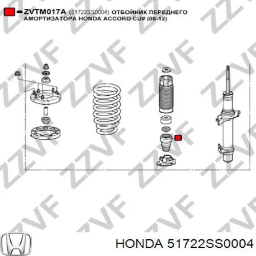 Odbój amortyzatora przedniego Honda 51722SS0004 cena, od 7,18 USD