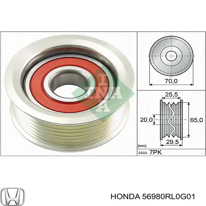 Rolka prowadząca, kierunkowa paska napędowego Honda 56980RL0G01 cena, od 43,88 USD