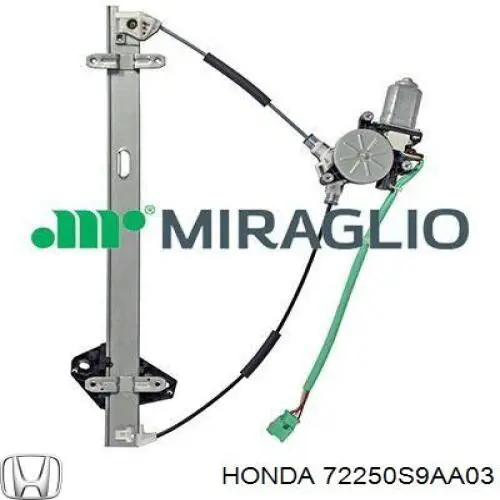 Do koszyka 72250S9AA03 Honda Mechanizm podnoszenia szyby drzwi przednich lewych