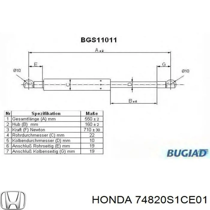 Amortyzator klapy bagażnika (3/5 drzwi-tylnych) Honda 74820S1CE01 cena, od 16,83 USD