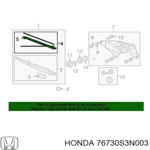 Pióro wycieraczki szyby tylnej Honda 76730S3N003 cena, od 41,90 USD