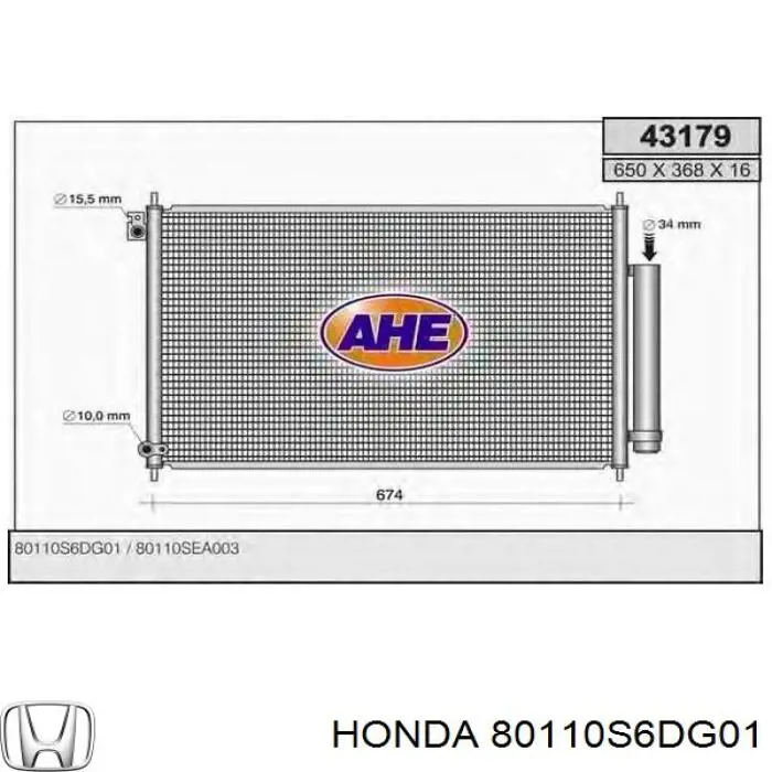 Do koszyka 80110S6DG01 Honda Chłodnica klimatyzacji