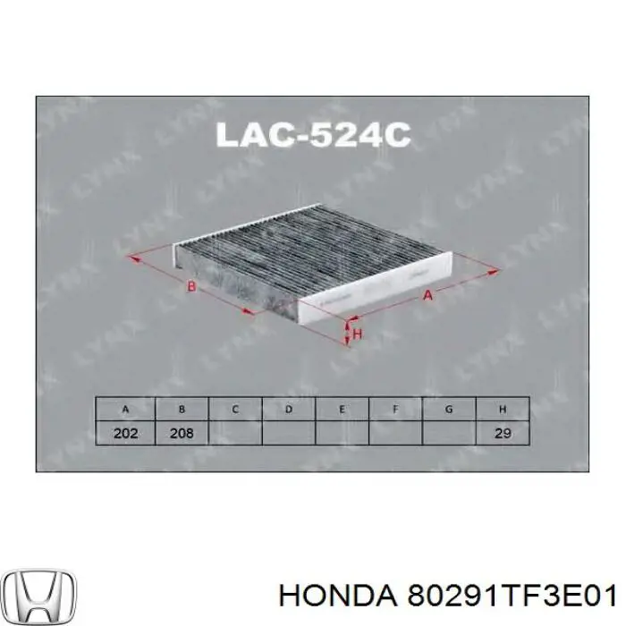 Do koszyka 80291TF3E01 Honda Filtr kabiny