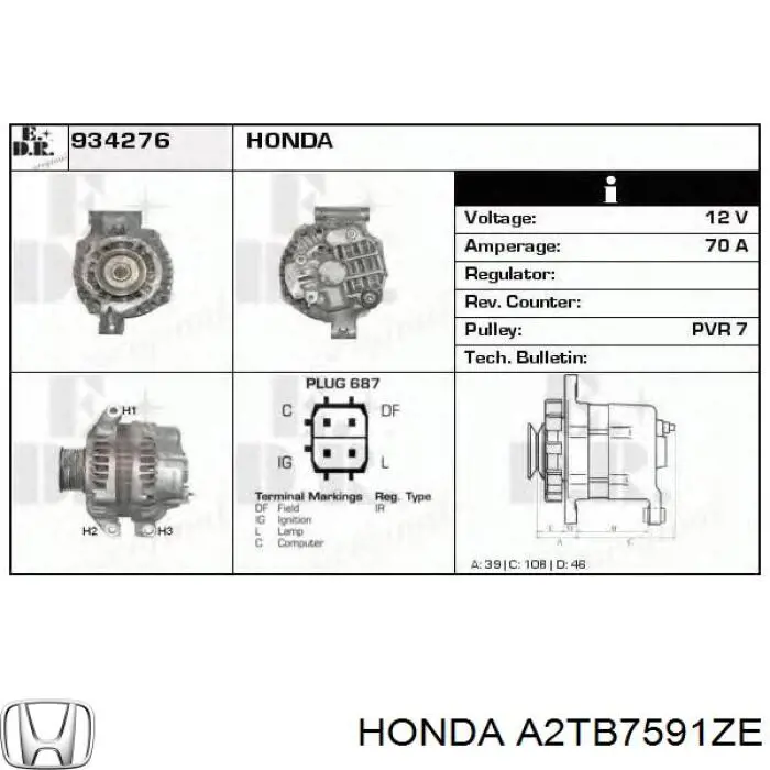 Do koszyka A2TB7591ZE Honda Alternator