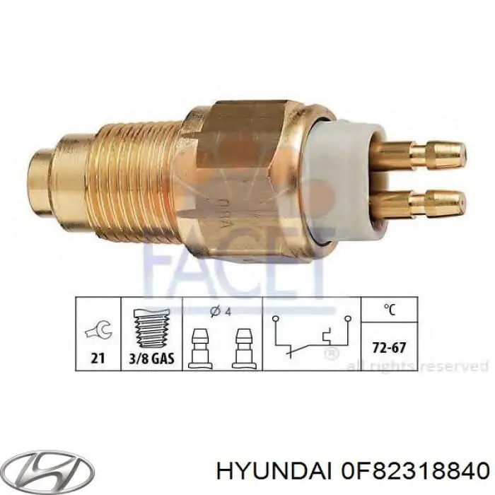 Czujnik temperatury płynu chłodzącego (włączenia wentylatora chłodnicy) 0F82318840 Hyundai/Kia