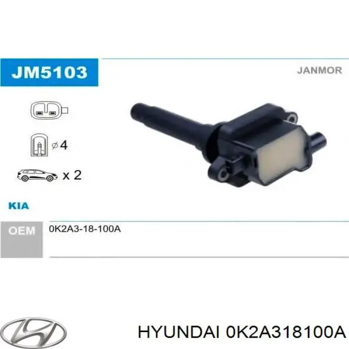 Cewka zapłonowa Hyundai/Kia 0K2A318100A cena, od 44,27 USD