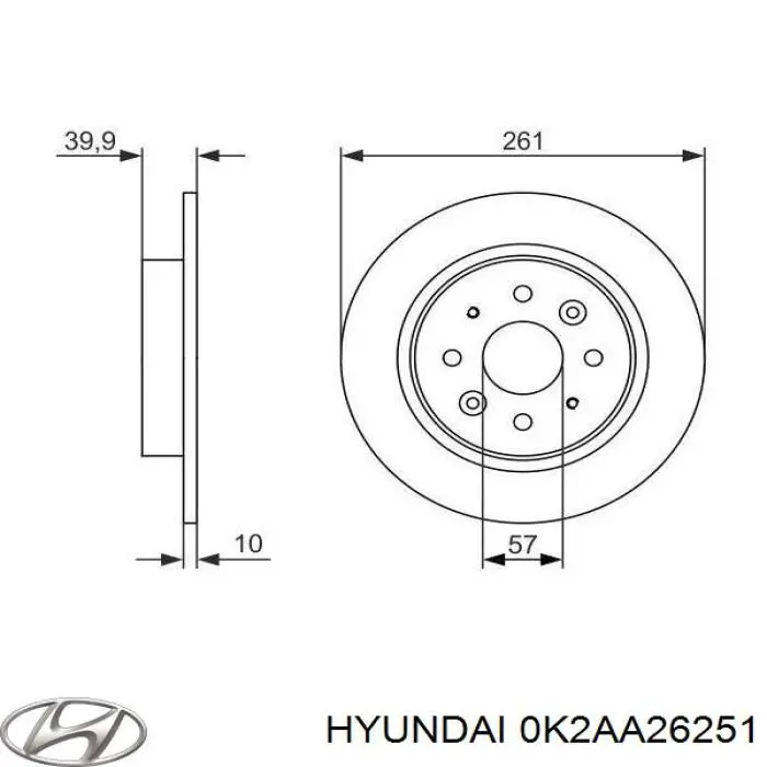 Tarcza hamulcowa tylna 0K2AA26251 Hyundai/Kia