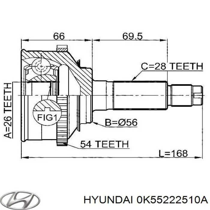 Do koszyka 0K5522550XA Hyundai/Kia Półoś napędowa przednia prawa