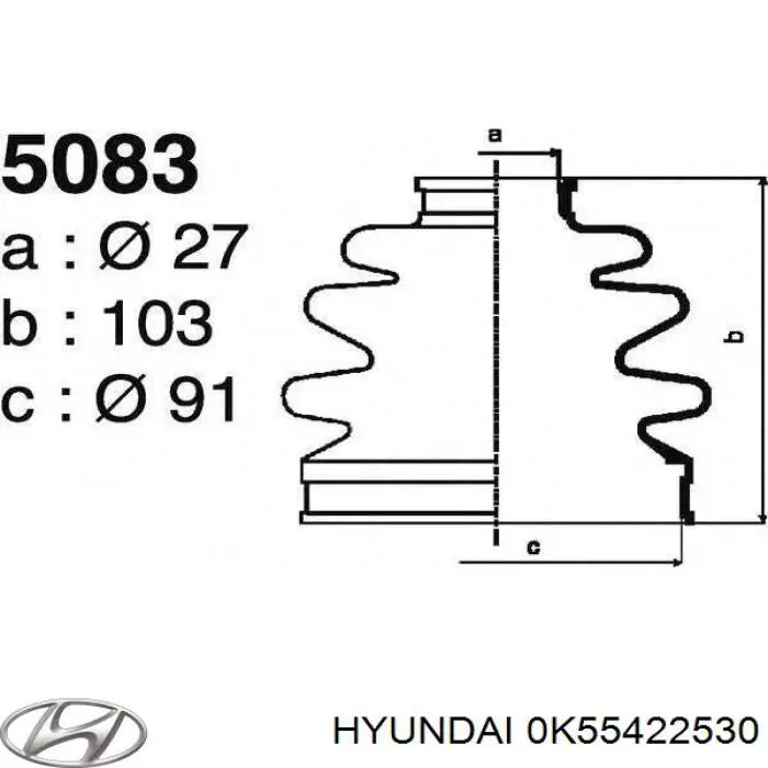 Do koszyka 0K55422530 Hyundai/Kia Osłona przegubu homokinetycznego półosi przedniej zewnętrzna