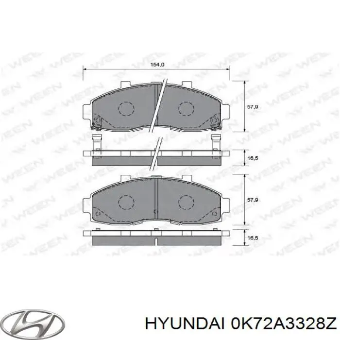Klocki hamulcowe przednie tarczowe 0K72A3328Z Hyundai/Kia