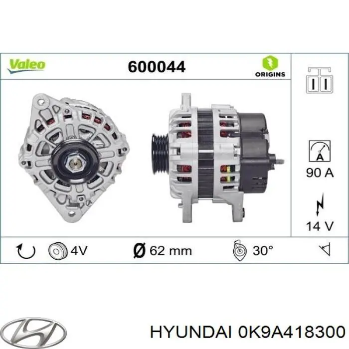 0K9A418300 Hyundai/Kia Alternator