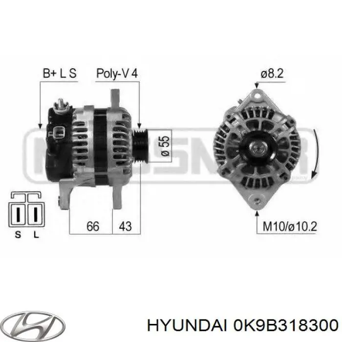 Do koszyka 0K9B118300 Hyundai/Kia Alternator