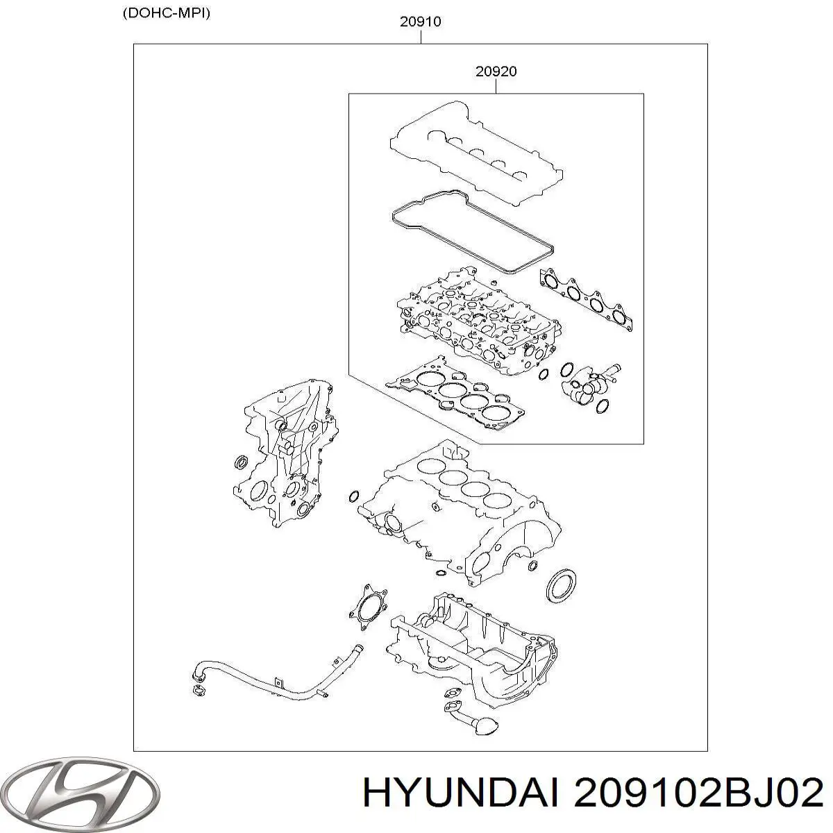 209102BJ02 Hyundai/Kia Zestaw uszczelek silnika pełny