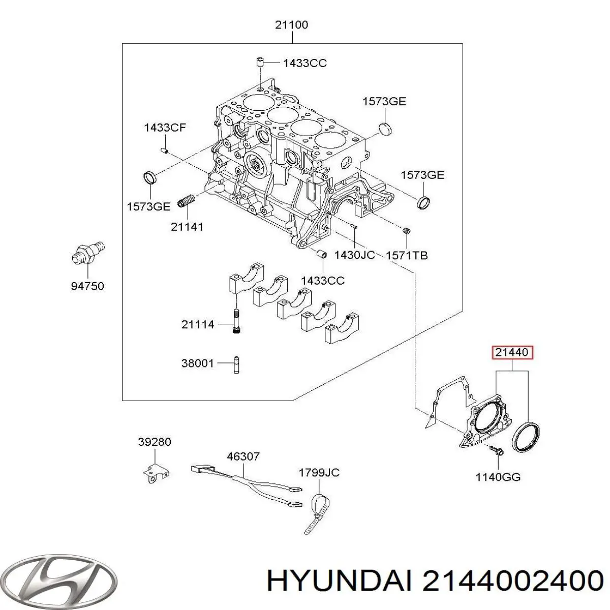Do koszyka 2144002400 Hyundai/Kia Uszczelniacz wału korbowego silnika tylny