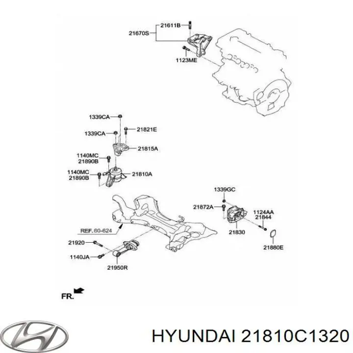 Poduszka (podpora) silnika prawa Hyundai/Kia 21810C1320 cena, od 88,92 USD