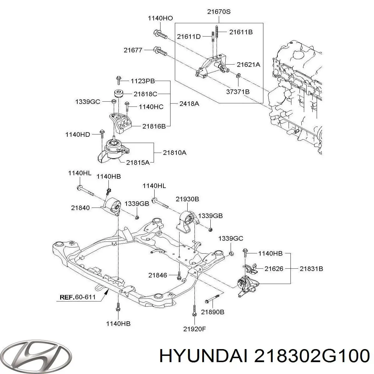 218302G100 Hyundai/Kia Poduszka (podpora) silnika lewa