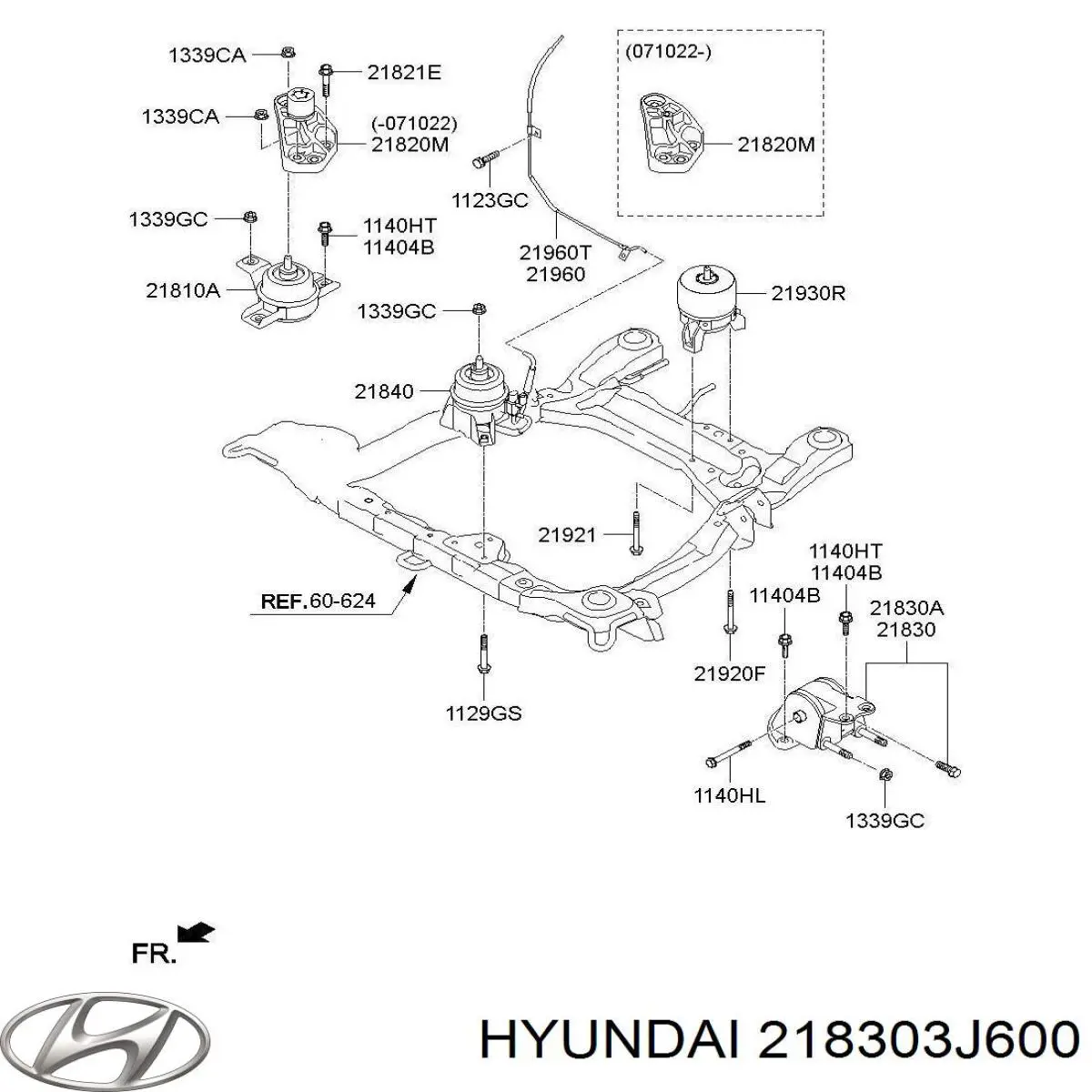 Poduszka (podpora) silnika lewa Hyundai/Kia 218303J600 cena, od 57,21 USD