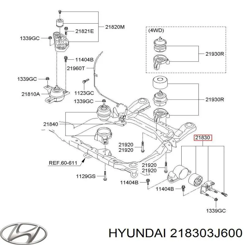 Poduszka (podpora) silnika lewa Hyundai/Kia 218303J600