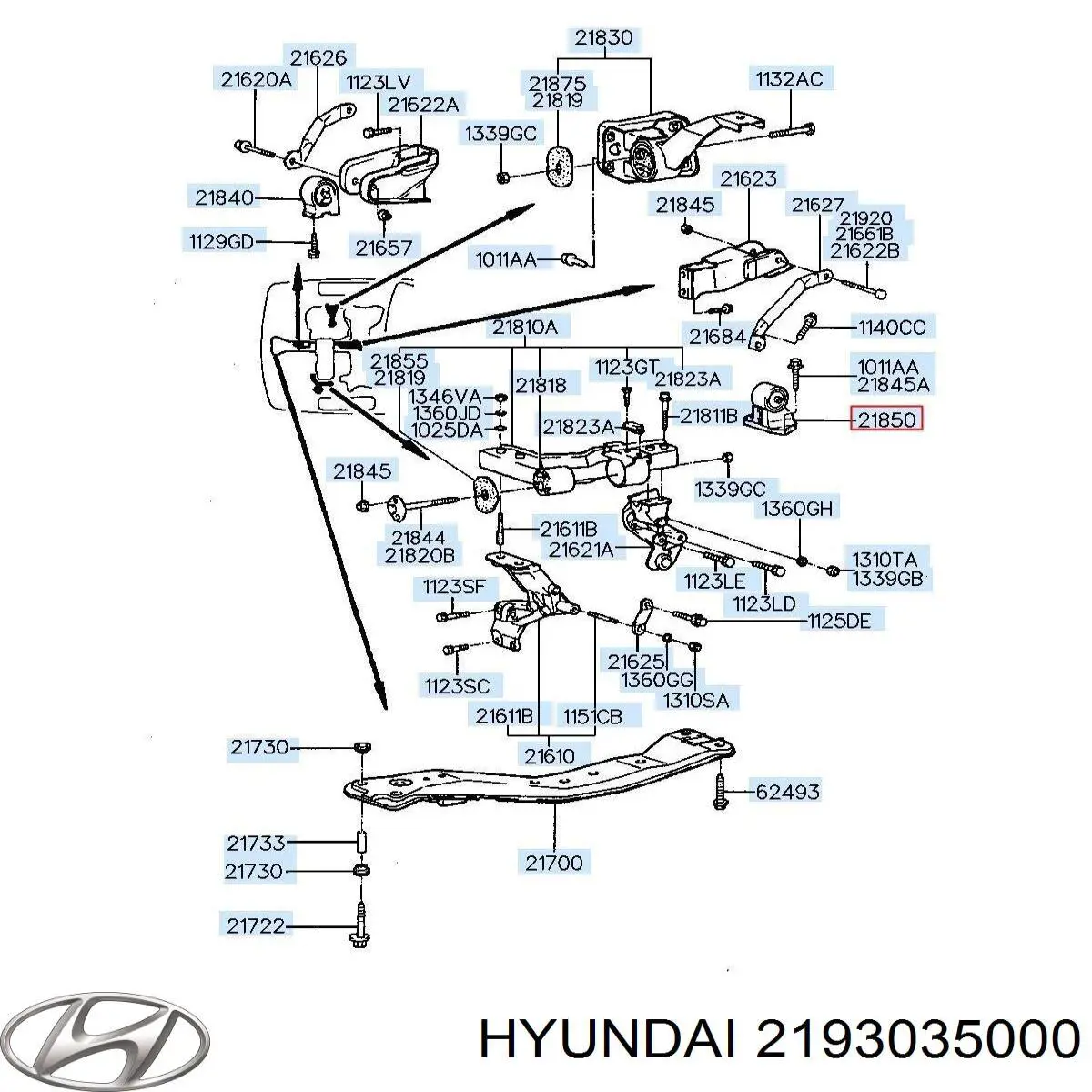 Do koszyka Poduszka (podpora) silnika tylna Hyundai Sonata III 