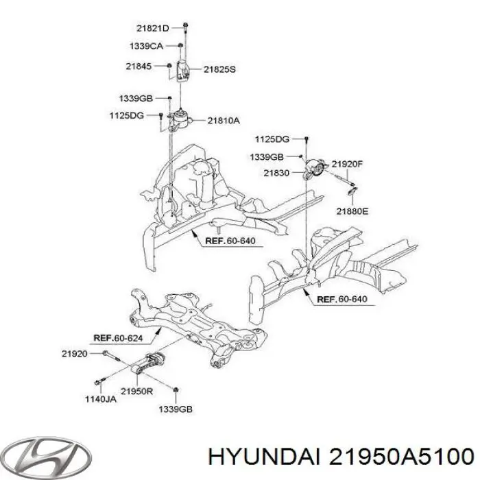 21950A5100 Hyundai/Kia Poduszka (podpora) silnika przednia