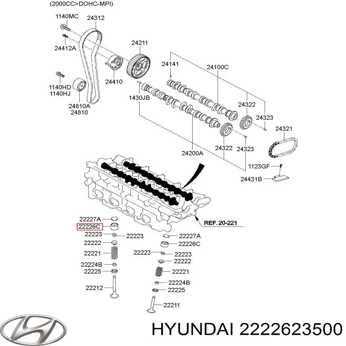 2222623500 Hyundai/Kia Kompensator hydrauliczny (popychacz hydrauliczny), popychacz zaworu
