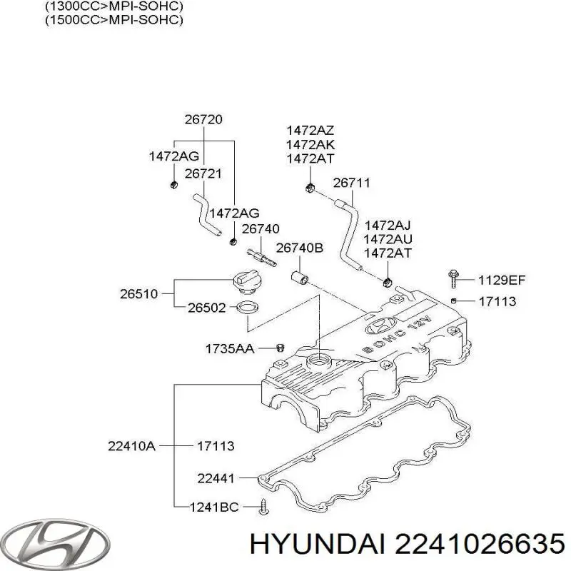Pokrywa zaworowa Hyundai/Kia 2241026612 cena, od 106,32 USD