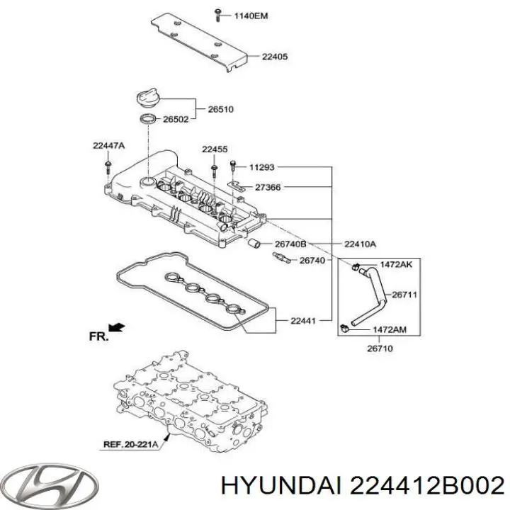 Do koszyka 224412B002 Hyundai/Kia Uszczelka pokrywy zaworowej silnika, zestaw