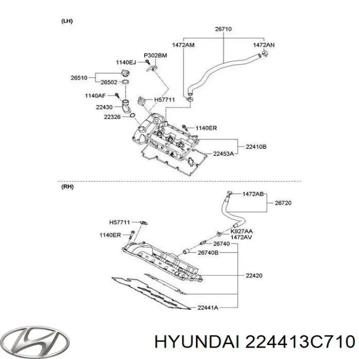 Uszczelka pokrywy zaworowej prawa Hyundai/Kia 224413C710 cena, od 11,81 USD