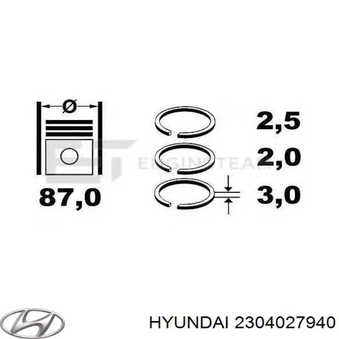 Do koszyka 2304027940 Hyundai/Kia Zestaw pierścieni tłokowych do silnika, STD